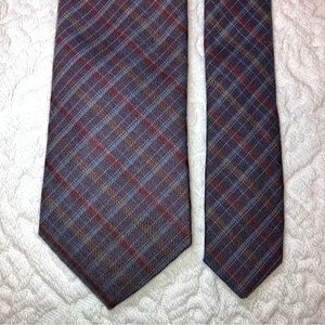 Vintage Louis Feraud Paris plaid silk blend skinny tie, purple, red, grey, gold